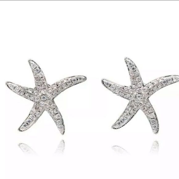 The Starfish Is Born sparkly  925 silver stud earrings - Picture 6 of 12
